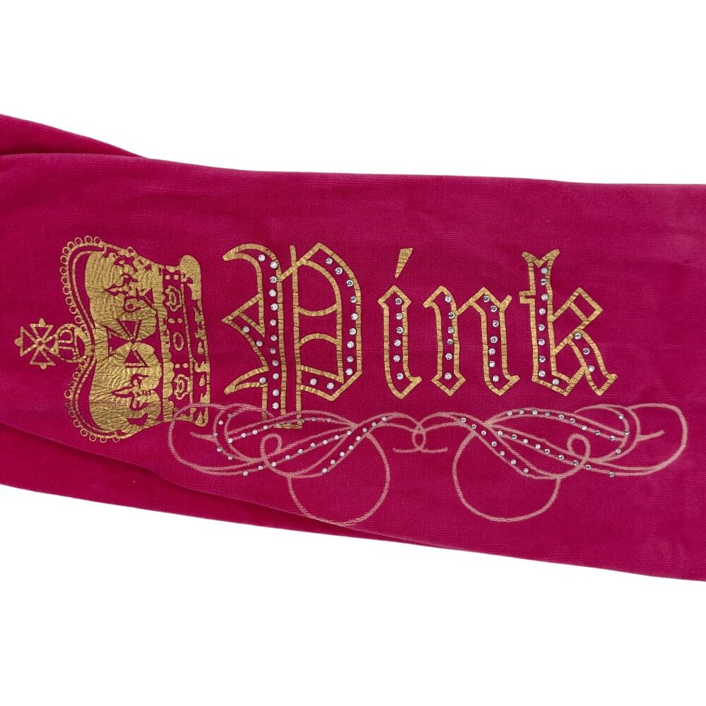 Vtg Y2K Juicy Couture Pink Velour Rhinestone Track Pants | Barbiecore McBling S - Picture 10 of 16